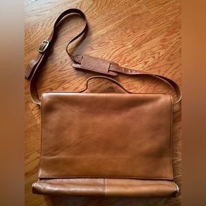 Tan leather messenger bag